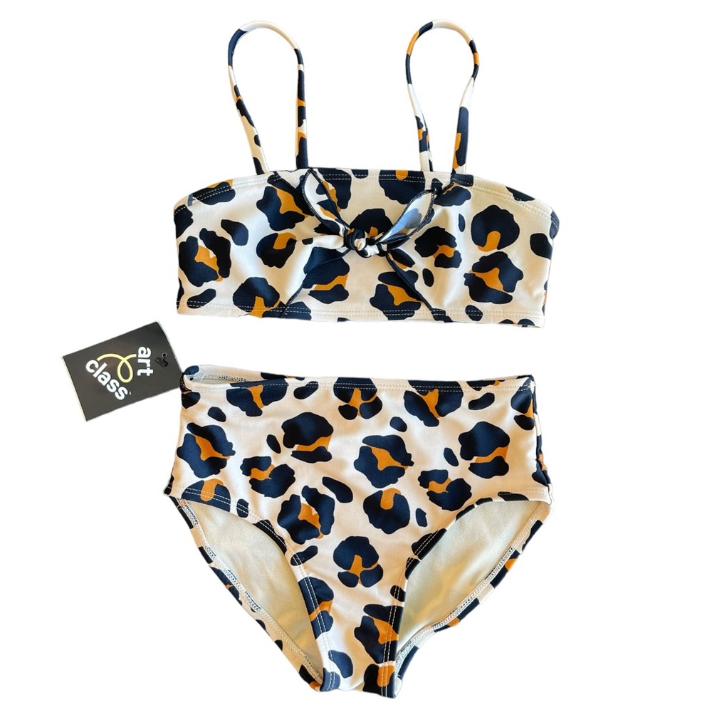 158. Girls Brown Art Class Leopard Print 2 pc Swimsuit NWT